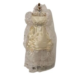 Vintage Miniature Wedding‎ Dress Mannequin Bridal Gown Display Cream Lace 5in *